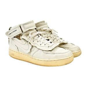 Comme Des Garcons x Nike Air Force 1 Mid Triple White Leather Laceup Sneakers